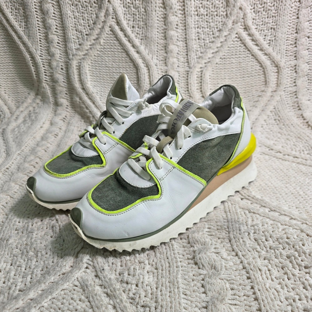 Andia Fora Ruffle CN Sneakers White Olive Italian Leather Platform Womens 39 8